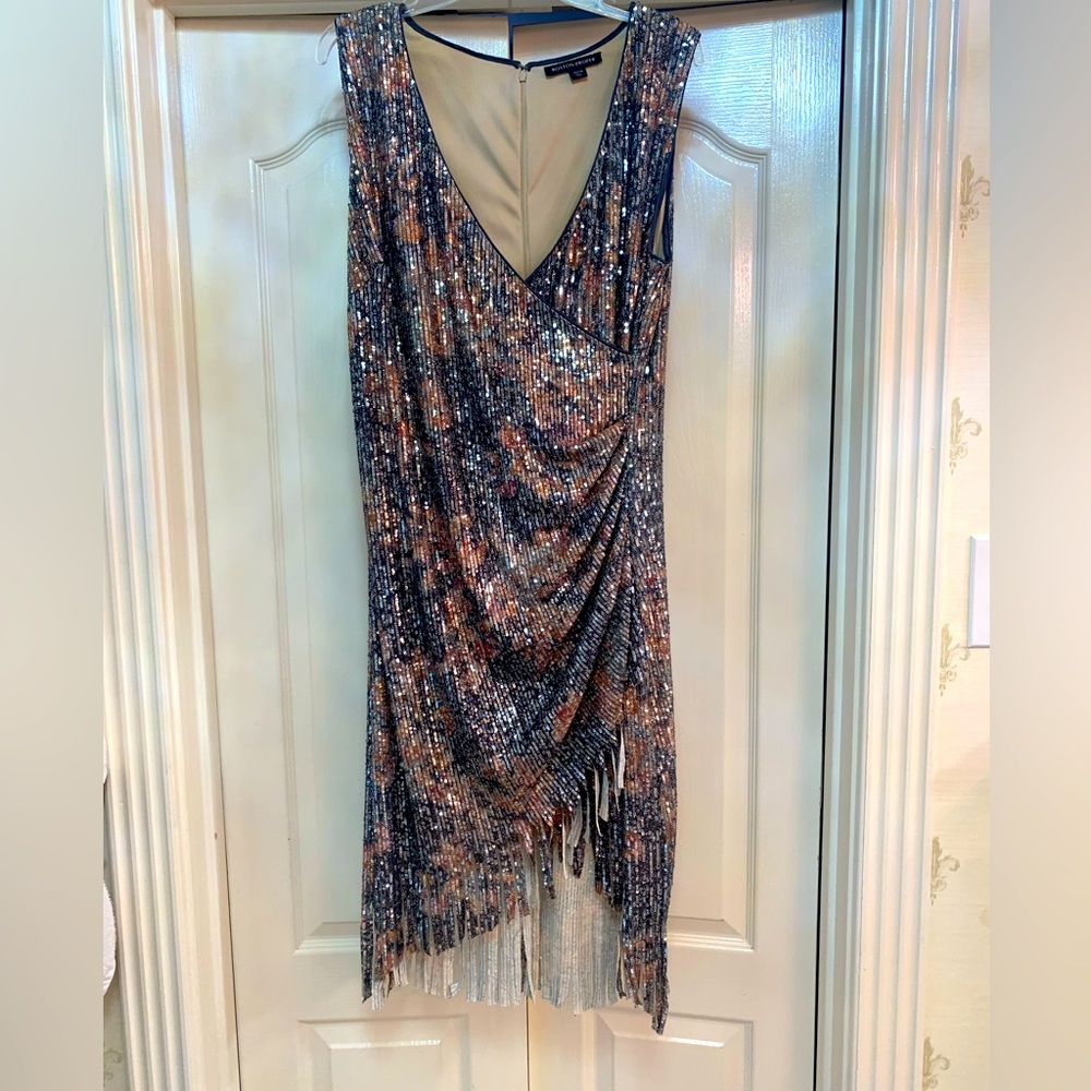 Boston Proper sequin dress with fringe detail hemline!